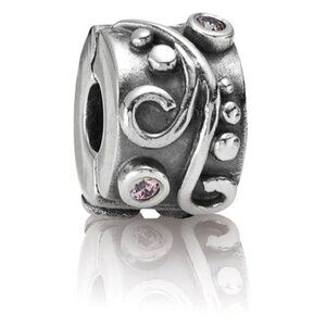 PANDORA Tendril Pink CZ Clip Authentic Sterling Silver Divider Charm Swirls